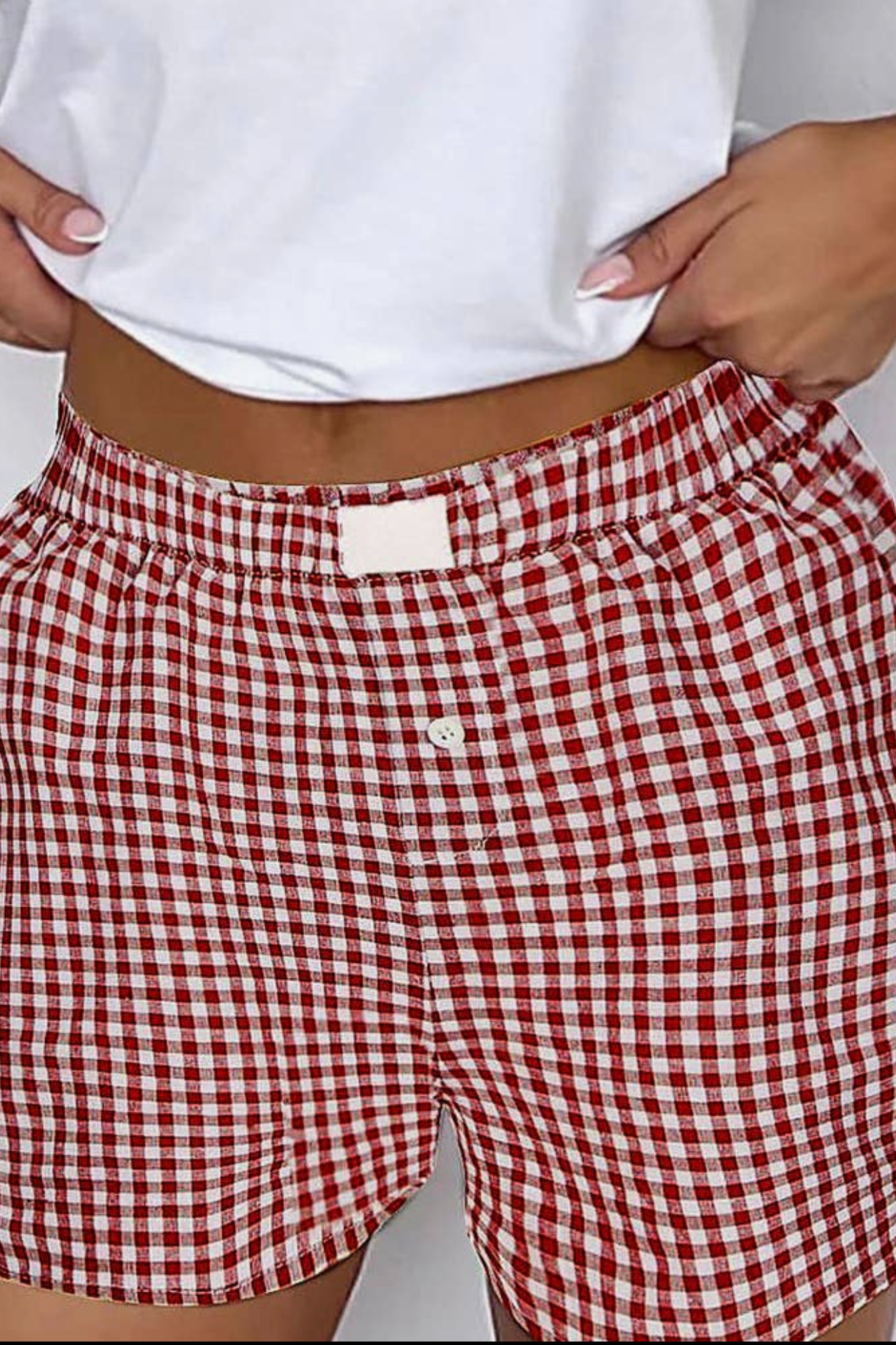 Red Gingham High Waisted Elastic Waist Summer Shorts